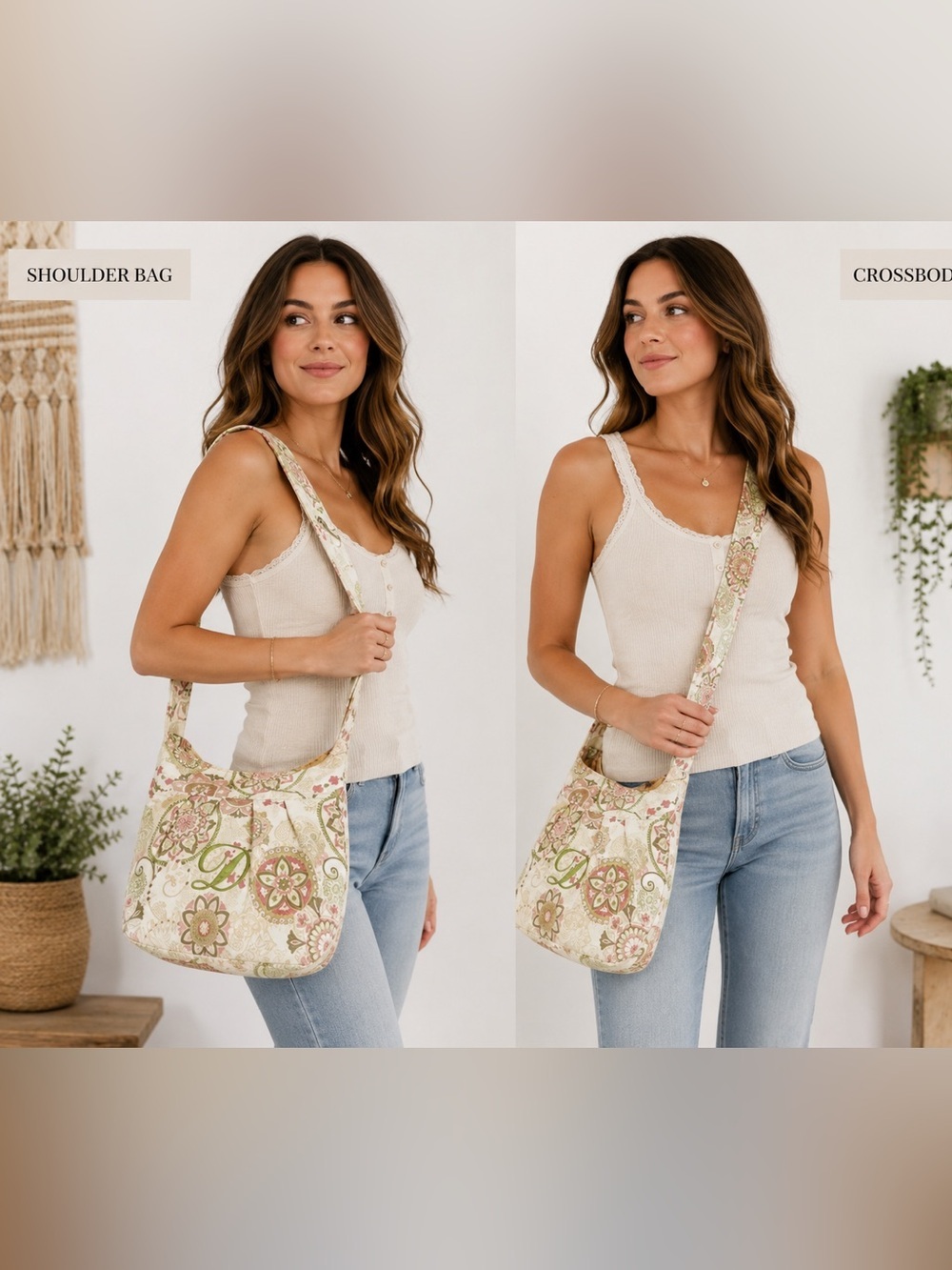 Boho Floral Paisley Crossbody Bag Monogram Letter D Cottagecore Purse